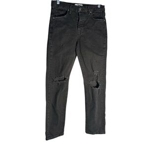 We The Free Washed Black Straight Leg Busted Knee High Rise Jeans Sz 26